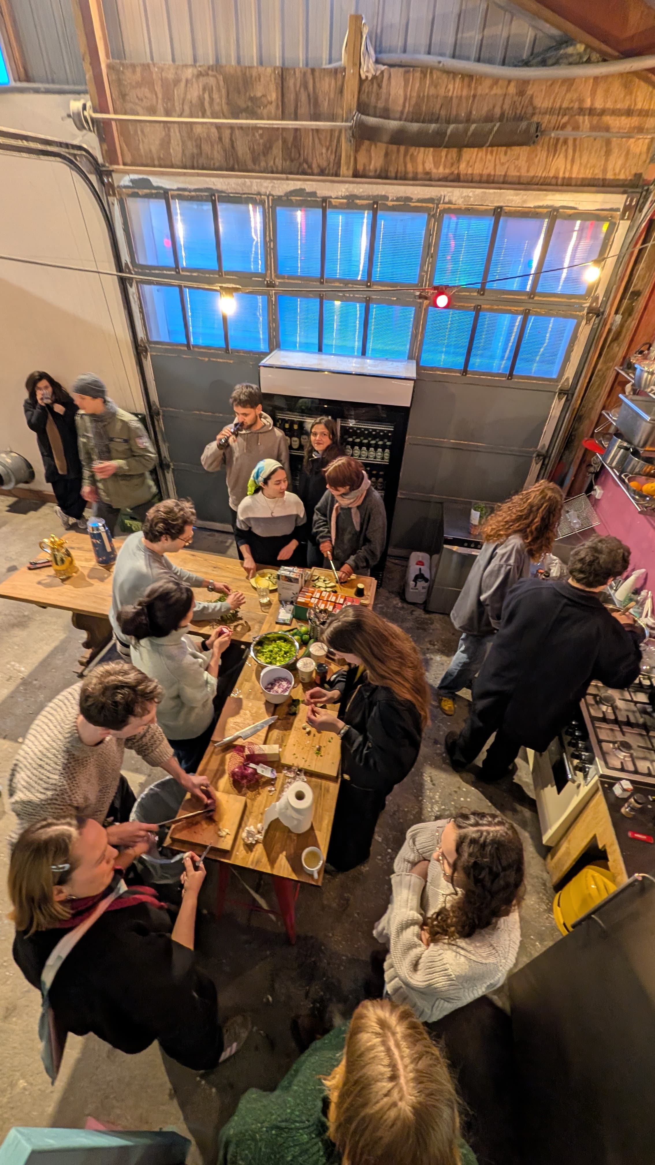 Attendees cooking lunch together.