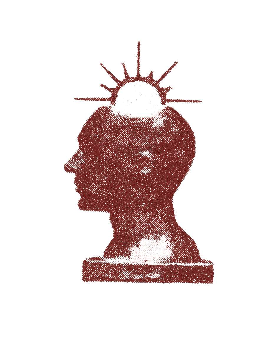 A paper cut of a bust with a sun coming out of the head.